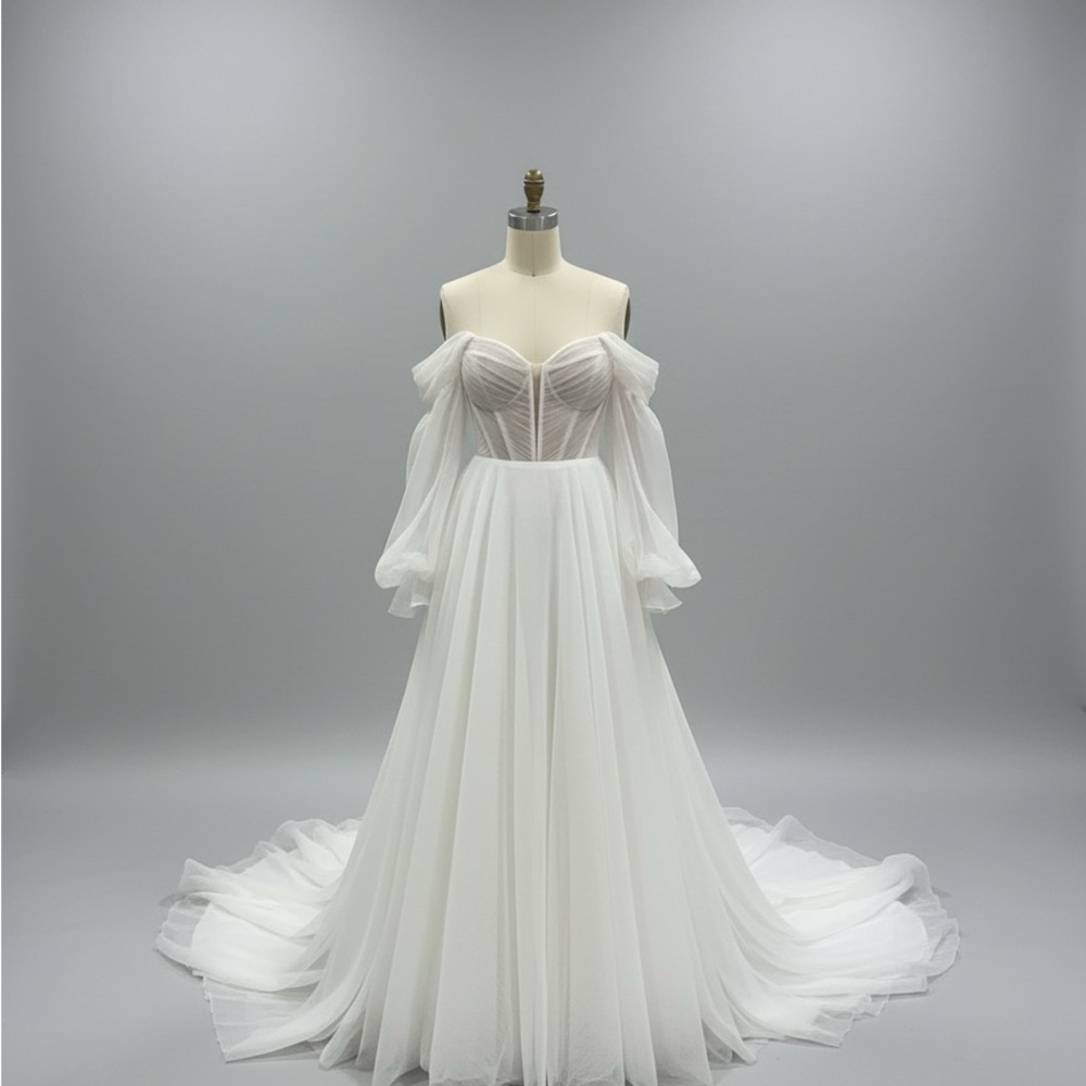 Martina Liana White Sheer Sleeve Wedding Dress
